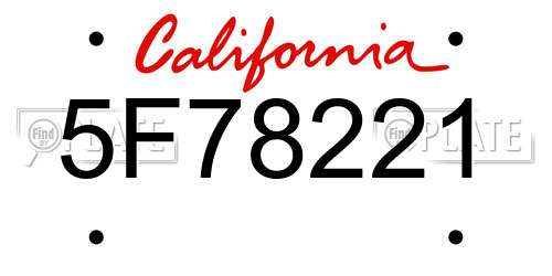 5F78221 California License Plate