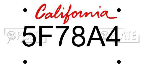 5F78A4 California License Plate