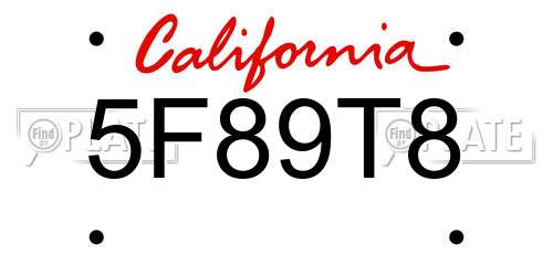 5F89T8 California License Plate