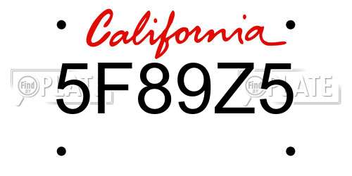 5F89Z5 California License Plate