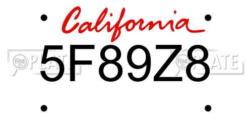 5F89Z8 California License Plate