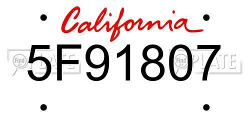 5F91807 California License Plate