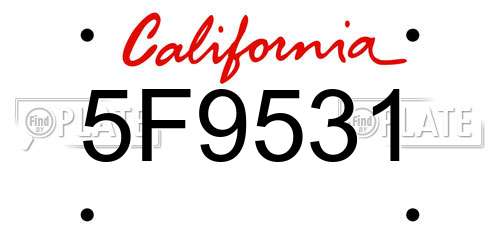 5F9531 California License Plate