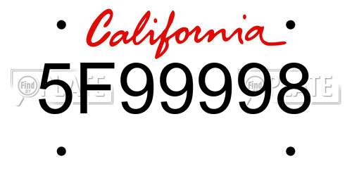 5F99998 California License Plate