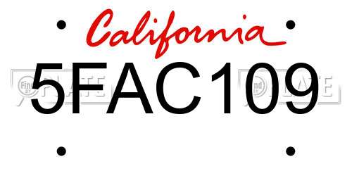 5FAC109 California License Plate