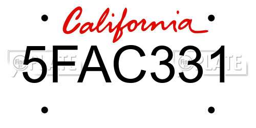 5FAC331 California License Plate