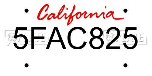 5FAC825 California License Plate