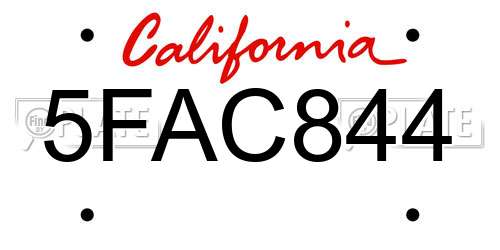 5FAC844 California License Plate