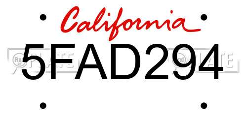 5FAD294 California License Plate
