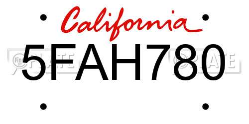 5FAH780 California License Plate