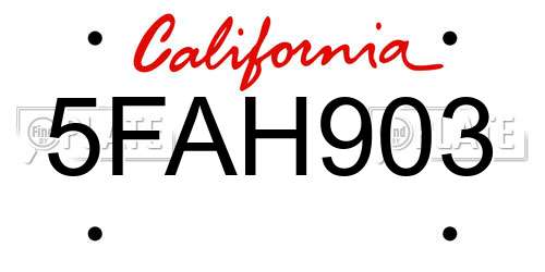 5FAH903 California License Plate