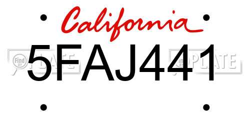 5FAJ441 California License Plate