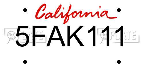 5FAK111 California License Plate