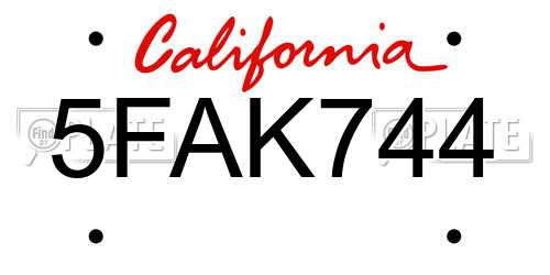 5FAK744 California License Plate