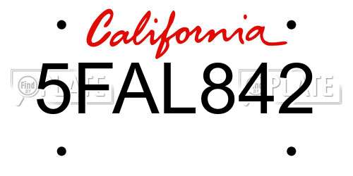 5FAL842 California License Plate