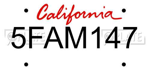 5FAM147 California License Plate