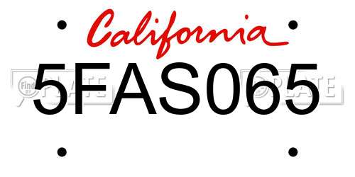 5FAS065 California License Plate