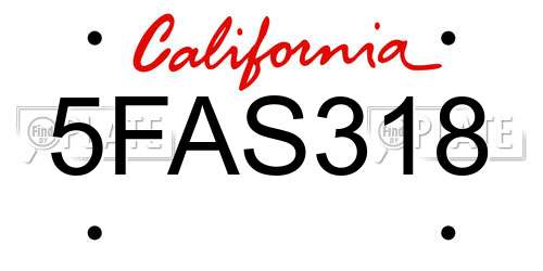 5FAS318 California License Plate