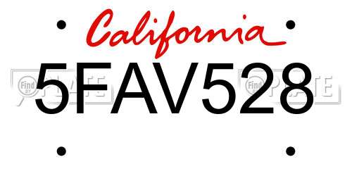 5FAV528 California License Plate