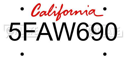 5FAW690 California License Plate
