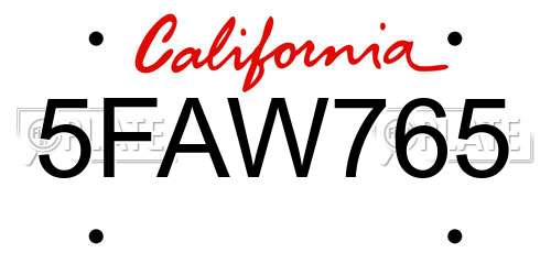 5FAW765 California License Plate