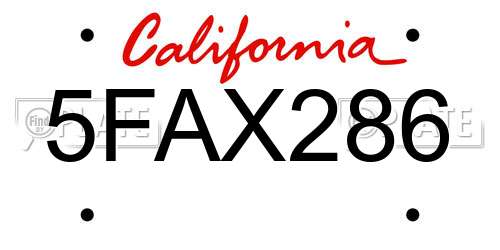 5FAX286 California License Plate