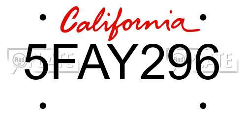 5FAY296 California License Plate