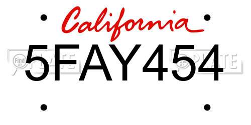 5FAY454 California License Plate