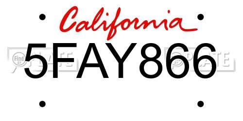 5FAY866 California License Plate