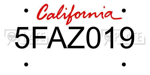 5FAZ019 California License Plate
