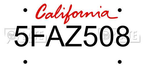 5FAZ508 California License Plate