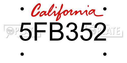 5FB352 California License Plate