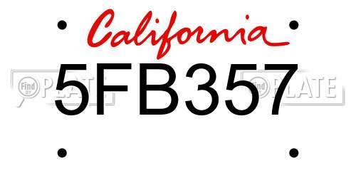 5FB357 California License Plate