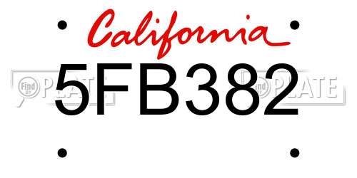 5FB382 California License Plate