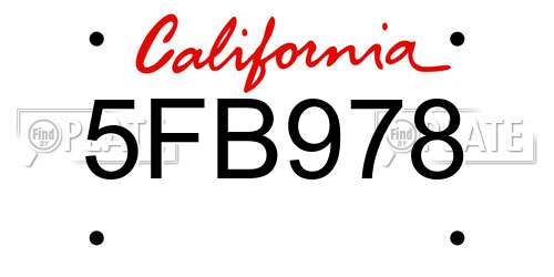 5FB978 California License Plate