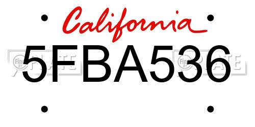 5FBA536 California License Plate