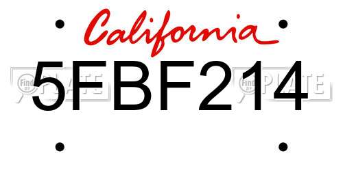 5FBF214 California License Plate