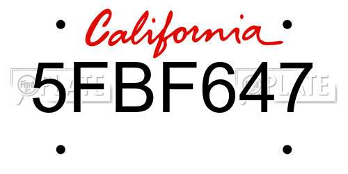 5FBF647 California License Plate