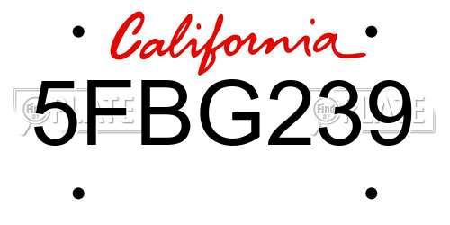 5FBG239 California License Plate