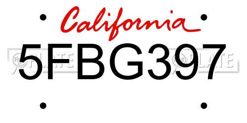 5FBG397 California License Plate