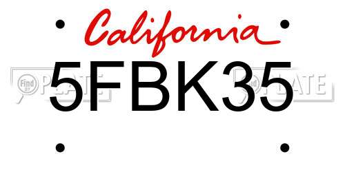 5FBK35 California License Plate