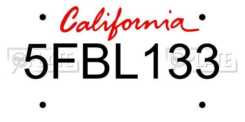 5FBL133 California License Plate