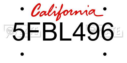 5FBL496 California License Plate