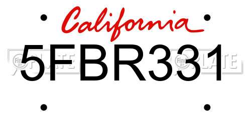 5FBR331 California License Plate