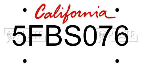 5FBS076 California License Plate
