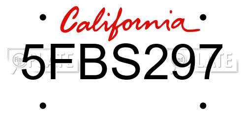 5FBS297 California License Plate