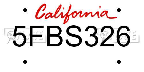 5FBS326 California License Plate