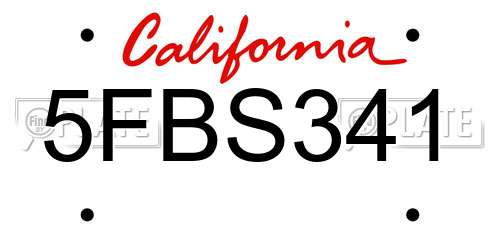 5FBS341 California License Plate