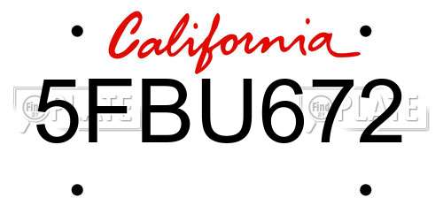 5FBU672 California License Plate