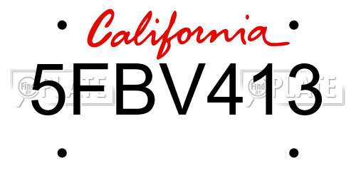5FBV413 California License Plate
